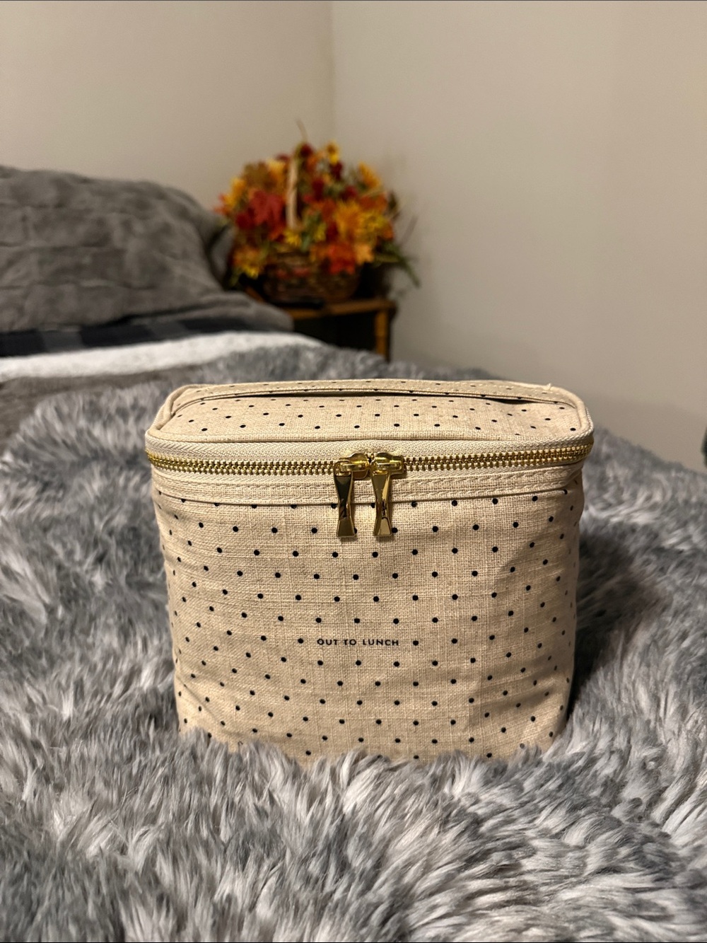 kate spade Cream Polka Dot Insulated LunchBox with Gold Hardware